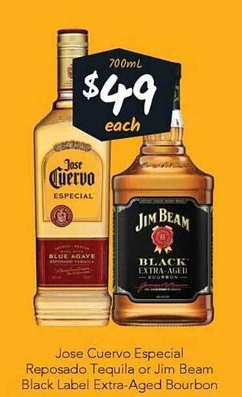 Cellarbrations Jose cuervo especial reposado tequila or jim beam black label extra-aged bourbon offer