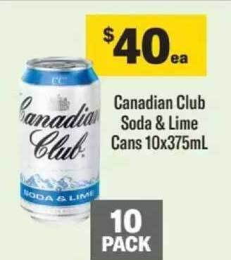 Liquorland Canadian club soda & lime cans offer