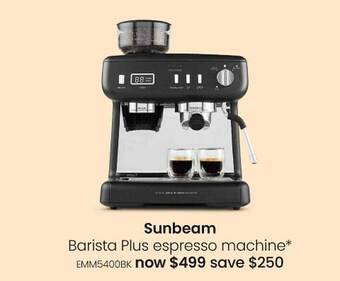 Myer Sunbeam barista plus espresso machine offer