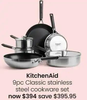 Myer Kitchenaid 9pc classic stainless steel cookware set offer