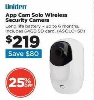 Repco Uniden app cam solo wireless security camera 25% off offer