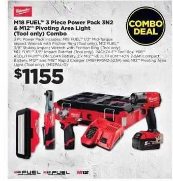 Repco M18 fuel 3 piece power pack 3n2 & m12 pivoting area light combo milwaukee offer