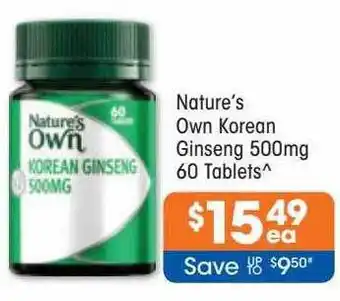 Good Price Pharmacy Nature's own korean ginseng 500mg 60 tablets offer