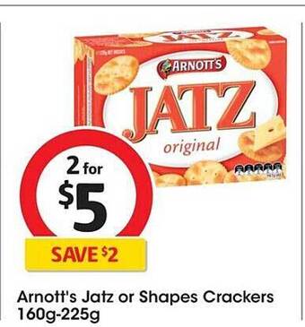 Coles Arnott's jatz or shapes crackers offer