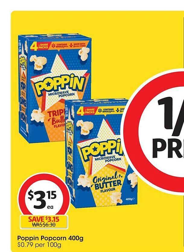 Poppin popcorn offer at Coles