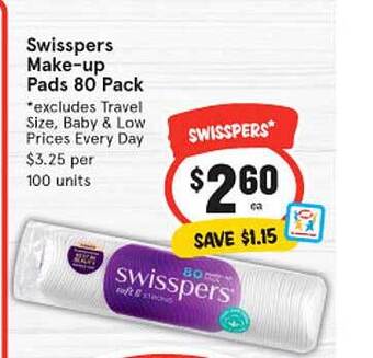 IGA Swisspers make-up pads 80 pack offer