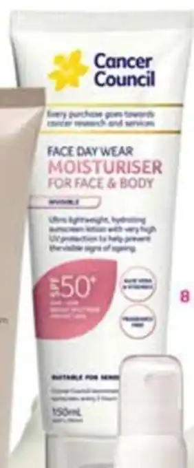 Priceline Cancer Council Face Day Wear Moisturiser for Face & Body SPF 50+ 150ml offer