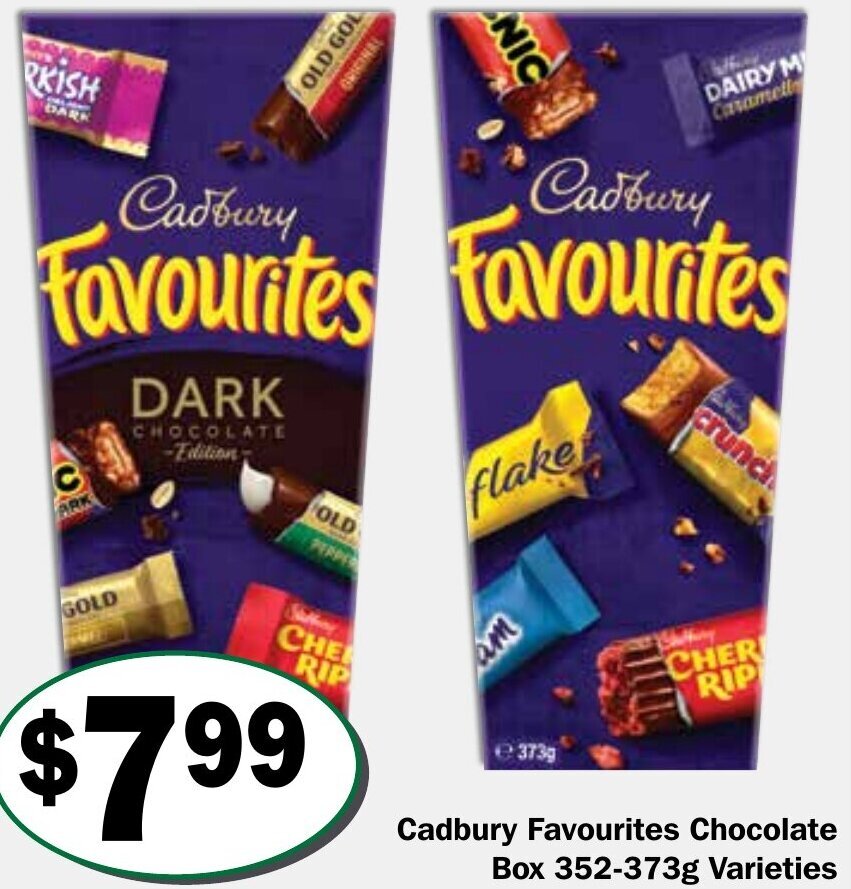 Cadbury Favourites Chocolate Box 352373g offer at Friendly Grocer
