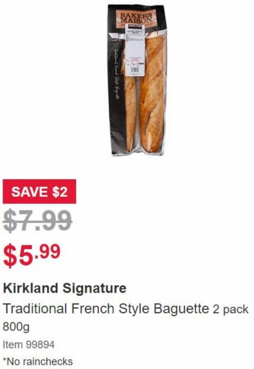 Kirkland Signature Traditional French Style Baguette 800 g offer at Costco