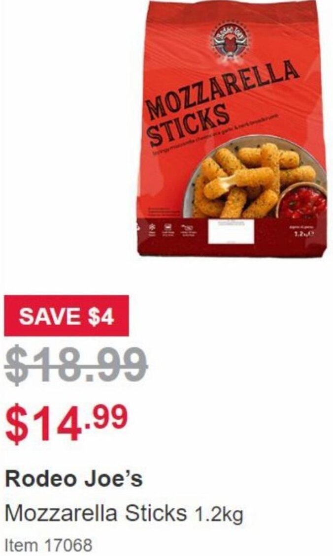 Rodeo Joe's Mozzarella Sticks 1.2kg offer at Costco