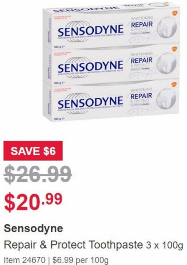 Sensodyne Repair & Protect Toothpaste 3 x 100g offer at Costco