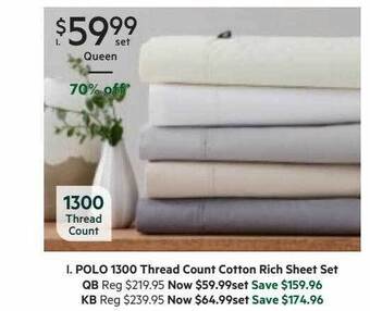 Harris Scarfe Polo 1300 thread count cotton rich sheet set offer