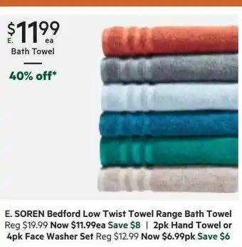 Harris Scarfe Soren bedford low twist towel range bat towel offer