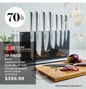 Baccarat 10 piece bodo japanese steel knife block with chopping board