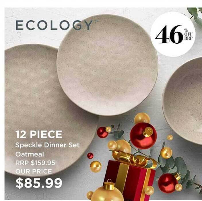 Ecology 12 piece speckle dinner set oatmeal offer at Robins Kitchen