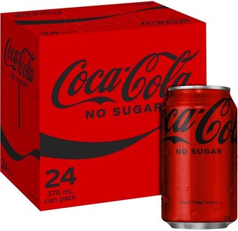 BIG W Coca cola no sugar soft drink cans 375ml x 24 pack offer