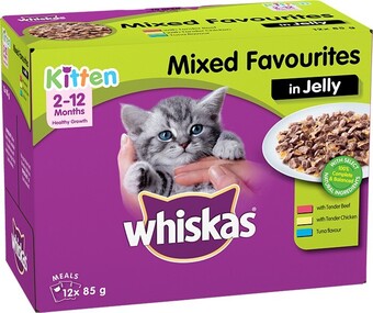 BIG W Whiskas mixed favourites in jelly wet kitten food 12 x 85g offer