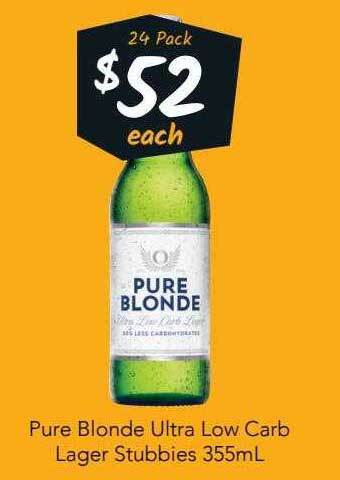 Cellarbrations Pure blonde ultra low carb lager stubbies offer