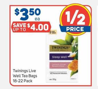Foodland Twinings live well tea bags offer
