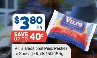 Foodland Vili's traditional pies, pasties or sausage rolls offer