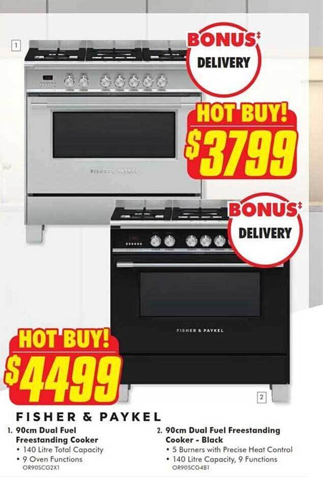 Fisher & paykel 90cm dual fuel freestanding cooker 90cm dual fuel