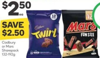 Woolworths Cadbury Or Mars Sharepack 132-192g offer