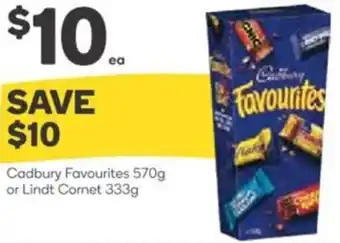Woolworths Cadbury Favourites 570g Or Lindt Cornet 333g offer