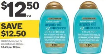Woolworths OGX Shampoo Or Conditioner 385ml offer