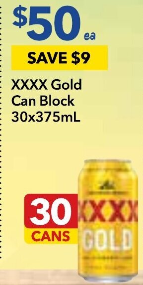 Ritchies XXXX Gold Can Block 30x375ml offer