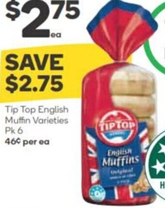 Woolworths Tip Top English Muffin Varieties pk 6 offer