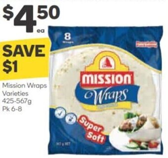 Woolworths Mission Wraps Varieties 425-567g Pk 6-8 offer