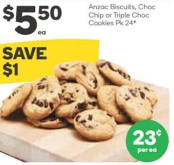 Woolworths Anzac Biscuits, Choc Chip Or Triple Choc Cookies Pk 24 offer