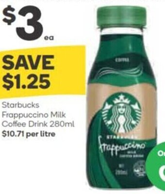 Woolworths Starbucks Frappuccino Milk Coffee Drink 280ml offer