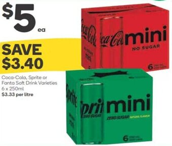 Woolworths Coca-Cola, Sprite Or Fanta Soft Drink Varieties 6 x 250ml offer