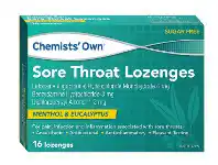 Alliance Pharmacy Chemists' Own Sore Throat Lozenges Menthol & Eucalyptus 16 Lozenges offer