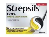 Direct Chemist Outlet Strepsils Extra Honey and Lemon Fast Numbing Sore Throat Pain Relief with Anaesthetic Lozenges 36pk offer