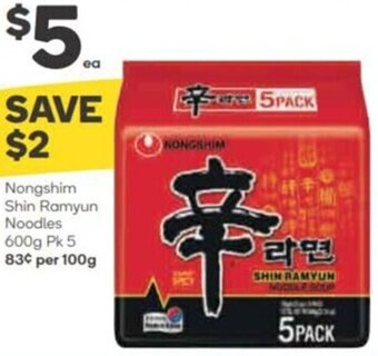 Woolworths Nongshim Shin Ramyun Noodles 600g Pk 5 offer