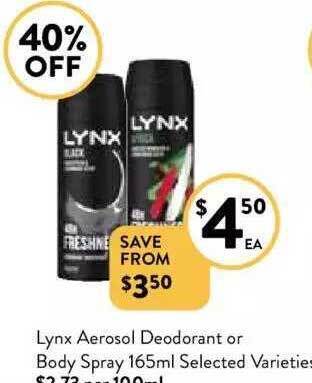 Foodworks Lynx aerosol deodorant or body spray 165ml offer