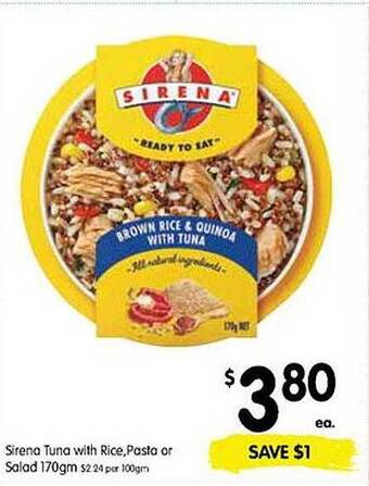 Sirena tuna with rice, pasta or salad 170gm