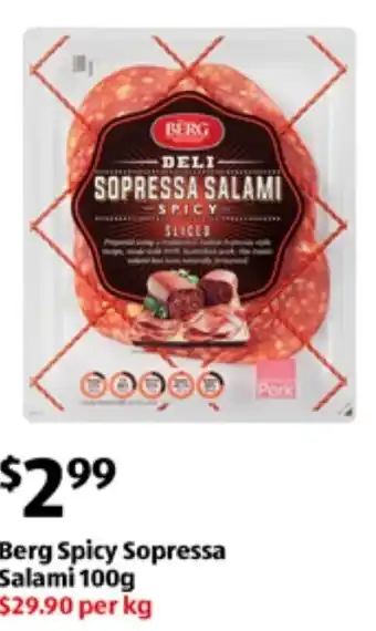 ALDI Berg Spicy Sopressa Salami 100g offer