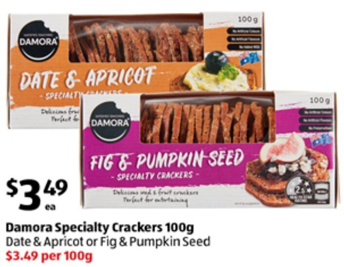 Damora Specialty Crackers 100g offer at ALDI