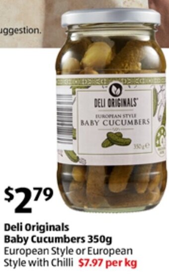 ALDI Deli Originals Baby Cucumbers 350g offer