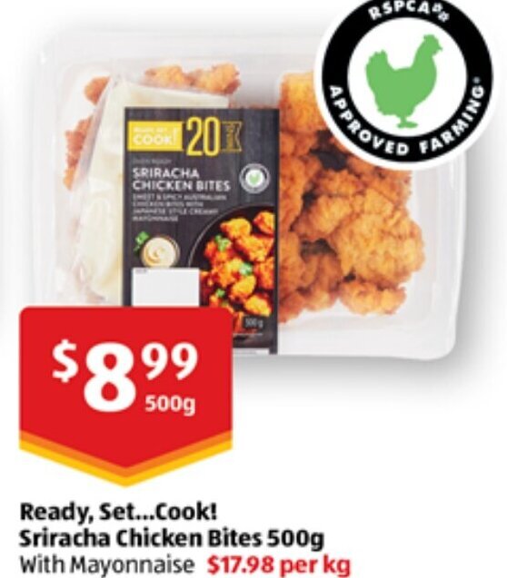 Ready, Set.. Cook! Sriracha Chicken Bites 500g offer at ALDI