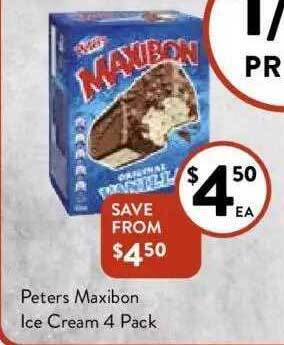 Foodworks Peters maxibon ice cream 4 pack offer