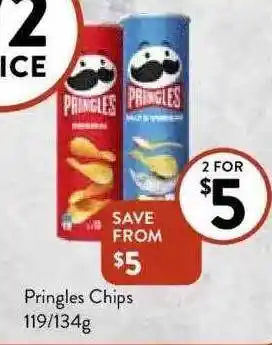 Foodworks Pringles chips 119-134g offer