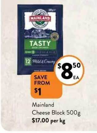 Foodworks Mainland cheese block 500g offer