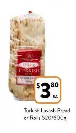 Foodworks Turkish lavash bread or rolls 520-600g offer