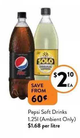 Foodworks Pepsi soft drinks 1.25l offer