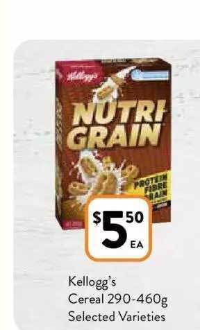 Foodworks Kellogg's cereal 290-460g offer