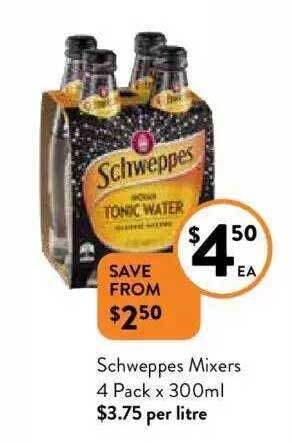 Foodworks Schweppes mixers 4 pack x 300ml offer